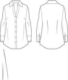 the front and back views of a women's shirt with long sleeves, collared neck