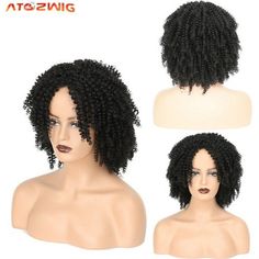 Short Afro Kinky Curly Wig Black HalloweenHair Wigs Natural Fluffy Heat Fiber Wig Black, Wig Styling, Short Afro, Beautiful Wigs, Curly Wig, Wig Styles, Curly Wigs, Blonde Hair, Wigs