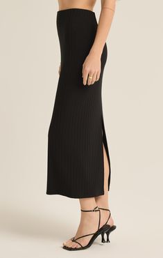 The perfect 'any occasion' style, this fitted midi skirt is crafted from heavyweight premium slub rib fabric for a luxurious feel. Featuring a high-rise elastic waistband and a chic center back slit, this skirt offers both comfort and sophisticated style. Z SUPPLY Women's Louisa Rib Midi Skirt, Dark Chocolate, Large Rib Skirt, Fitted Midi Skirt, Ribbed Skirt, Swimwear Store, Sparkle Shoes, Rib Fabric, Black Midi Skirt, Fitted Skirt, Scarf Hairstyles