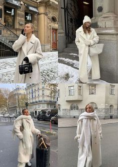 Teddy Bear Long Coat Outfit, Big White Coat Outfit, Oversized Cream Coat Outfit, Winter Teddy Coat Outfit, Winter Outfits Teddy Coat, Cream Coat Winter Outfit, All Cream Winter Outfit, Winter Outfit France, Long Coat Women Outfit