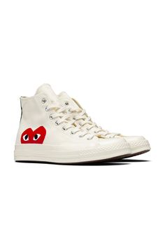 Male Beige CDG Play x Converse Classic One Heart High Top Sneakers, COMME DES GARÇONS PLAY CONVERSE Shoes, Commes Des Garcons Converse, Converse Cdg, Comme Des Garcons Play Converse, Converse Hightop, Play X Converse, Converse Comme Des Garcons, Play Converse, Converse Classic, Garcons Converse