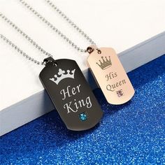 Matching Couple Necklaces Aesthetic, Couples List, Her King His Queen, Baguette Diamond Necklace, Diamond Cross Necklace Gold, Friend Ship, Her King, Delicate Choker, His Queen