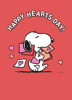 snoopy with hearts on his chest and the words happy heart's day written above it