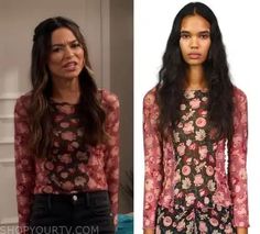 the bold and the beautiful actress is wearing this floral top with sheer sleeves on tv