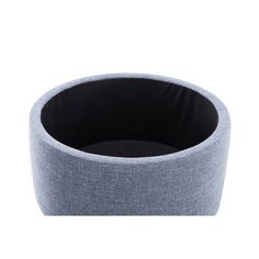 a grey and black round dog bed on a white background with the bottom section showing