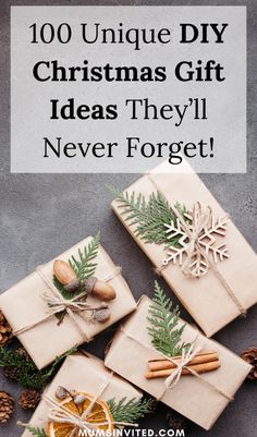 presents wrapped in brown paper with pine cones and cinnamons