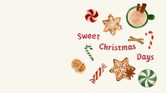 christmas cookies, candy and candies are arranged in the shape of a circle on a white background