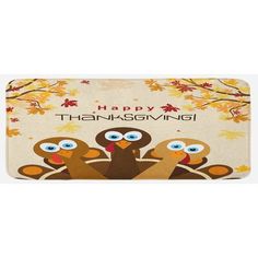 thanksgiving turkeys with happy thanksgiving message on the front and back of an oven mitt