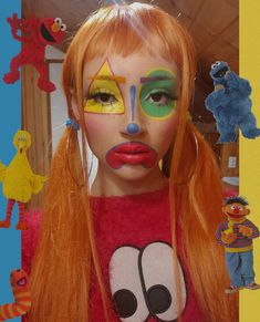 #clowncore #clownpunk #kidcore #clownmakeup colorful clown makeup Abstract Clown Makeup, Clown Male Makeup, Clowncore Hair, Weird Makeup Ideas, Cool Looking People, Clown Ballerina, Female Clown Makeup, Rainbow Clown Makeup, Cool Clown Makeup