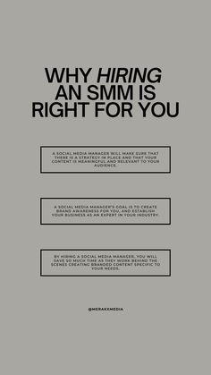 the cover of an article about hiring an smm is right for you, with black and white text