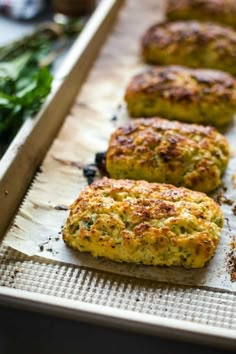 some food is sitting on a baking sheet