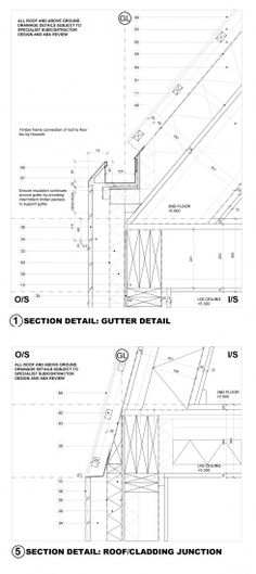 two drawings showing the details of an exterior stair casement and how it is made