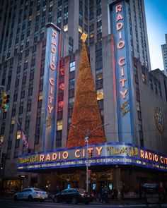 the radio city christmas tree is lit up