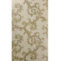 a white and gold wallpaper with an ornate design on it's side,