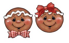 two christmas cookies with bows on their heads