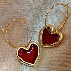 Earrings Are Beautiful And Dainty Heart Shaped Earrings, Vintage Elegant, Earrings Color, Wine Red, Red Heart, Red Gold, Heart Shapes, Jewelry Earrings, Women Jewelry