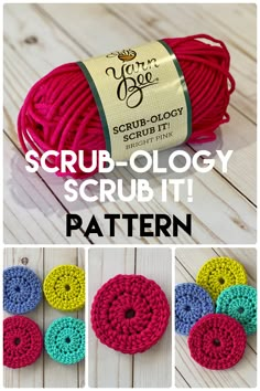 the crochet scrub - ollogyy scrub it pattern is shown in three different colors