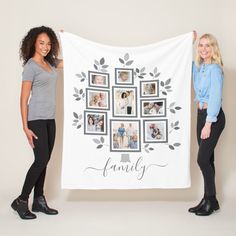 two women holding up a family tree photo banner