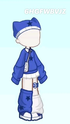 an image of a cartoon character wearing blue and white clothing with the words ghgfwbvjz on it