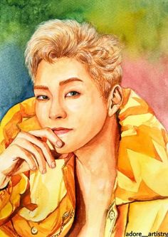 a watercolor painting of a person with blonde hair and yellow shirt, looking to the side