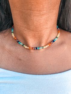 frosted glass seed bead choker, rainbow seed bead choker, rainbow beaded choker, dainty jewelry, summer choker, boho choker Summer Jewlery, Summer Necklaces, Summer Choker, Rainbow Choker, Cluster Earring, String Jewelry, Trendy Chokers, Jewlery Necklace, Seed Bead Choker