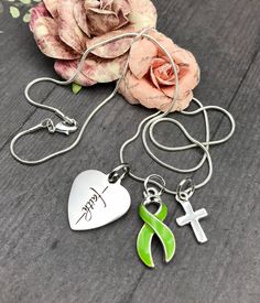 Duchenne Muscular Dystrophy Awareness, Survivor Necklace, Lime Green Ribbon, Muscular Dystrophy, Surgery Gift, Teal Ribbon, Awareness Jewelry, Hospital Gifts, Faith Necklace