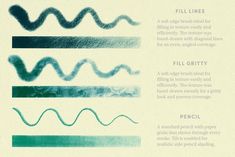 an info sheet with different types of waves and lines in blue, green, and white