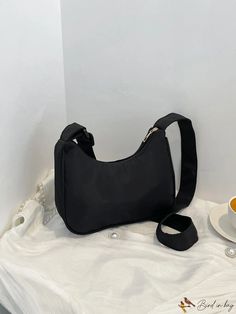 BirdinBag - Stylish Compact Hobo Handbag Black Baguette Bag With Single Shoulder Strap For Shopping, Casual Black Baguette Crossbody Bag, Black Satchel Baguette Bag With Single Shoulder Strap, Black Baguette Satchel Bag With Single Strap, Black Baguette Bag With Single Shoulder Strap, Black Baguette Shoulder Bag With Single Strap, Black Tote Baguette Bag For School, Black Crossbody Baguette Bag For School, Black Baguette Bag Tote For School