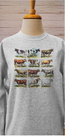 Vintage Cows Cow Breed Sweatshirt Cow Chart Print Cow Farm - Etsy Edgy Cowgirl, Western Sweaters, Cow Hoodie, Silly Shirt, Cow Farm, Southern Outfits, Hoodie Aesthetic, Stylish Work Outfits, Nov 1