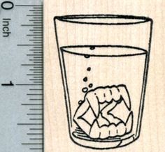 a rubber stamp with an image of a glass of water and ice cubes on it