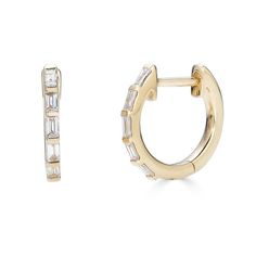 14K Diamond All Baguette Huggies - Nolita Hoop Earrings Diamond, Gold Diamond Hoop Earrings, Diamond Baguette, Ribbon Jewelry, Tiny Hoop Earrings, Vs2 Diamond, Bow Jewelry, Earrings Diamond, Tiny Diamond