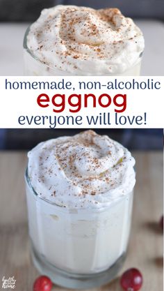 an eggnog drink with whipped cream and cherries