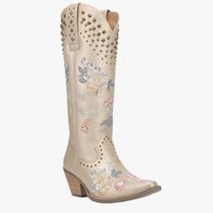 Dingo Women's, Poppy Boot Size 8 These Were Store Display, Otherwise Brand New Original Package Not Included Made In Usa And Imported Sole Material Rubber Shaft Height Knee-High Inches Shaft Circumference 14 Inches Country Of Origin Mexico About This Item Leather Upper Floral Embroidery Gold Studded Details Hinged Cushioned Insole Garman Outsole Spring Boots With Reinforced Heel And Closed Toe, Spring Boots With Reinforced Heel And Almond Toe, Casual Spring Boots With Snip Toe, Casual Snip Toe Boots For Spring, Summer Boots With Snip Toe And Medium Width, Summer Boots With Medium Width And Snip Toe, Summer Snip Toe Boots Medium Width, Summer Snip Toe Boots With Medium Width, Fitted Flat Heel Boots For Spring