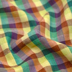 Kaleidoscope Check Handwoven Cotton - Limoncello/Viridian/Clay | Blackbird Fabrics Quilted Projects, Tiered Skirts, Gathered Dress, Check Design, Hand Woven Textiles, Find Color, Cheque Design, Limoncello, Cool Tones