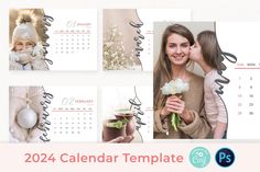 a calendar with pictures of people and flowers