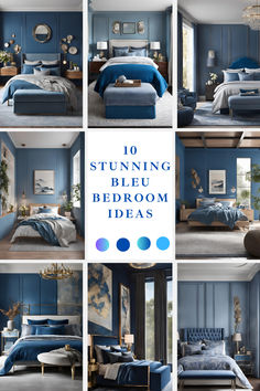 blue bedroom decor with text overlay that reads, 10 stunning blue bedroom ideas