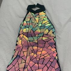 Fun, Colorful, Short Party Dress. Perfect For Birthday Party, New Year's Eve Or Just A Night Out. The Plastic Mirror Pieces Are A Hologram/Iridescent Color. The Back Of Dress Is A Black Velvet Material, Size Medium But Can Fit A Small - Does Have Stretch. Iridescent Dresses For Summer Parties, Summer Party Iridescent Dresses, Iridescent Fitted Mini Dress For Party, Fitted Rave Party Dresses, Multicolor Sleeveless Mini Dress For Party, Spring Iridescent Dress For Night Out, Stretch Disco Dress For Summer, Iridescent Dress For Spring Night Out, Iridescent Dress For Night Out In Spring