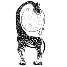 a black and white drawing of a giraffe