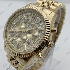 Michael Kors Crystals Gold Chronograph Men's Watch - Band New With Tags! - Limited Quanity -100% Authentic - Full Retail Package With All Accesories About The Watch: Case Size: 44 Mm Case Thickness:13 Mm Band Color: Gold Band Width: 22 Mm Band Length: Men's Standard Water Resistance : 50 Meters / 165 Feet Brown Band Watch, Michael Kors Mens Watch, Michael Kors Lexington, Gold Michael Kors Watch, Brown Watches, Gold Watch Men, Michael Kors Men, Mens Watches Black, Rose Gold Watches