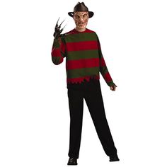 a man in a costume that looks like it is wearing a striped shirt and black pants