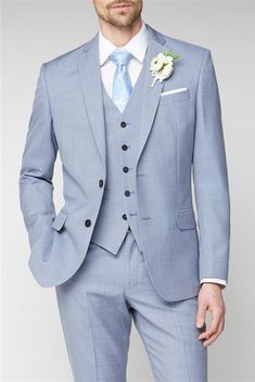 Blue Tuxedo Wedding, Blue Groomsmen Suits, Sky Blue Suit, 3 Piece Suit Wedding, Blue Groomsmen, Baby Blue Weddings, Light Blue Suit, Wedding Tux