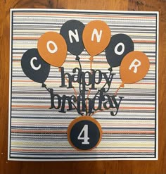 a birthday card with balloons and the words concor happy birthday written in black on it