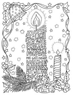 a coloring page with candles and stars