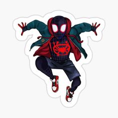 a spider man flying through the air sticker