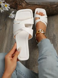 Elevate your summer style with our Chic Twist Detail Flat Sandals! Designed in a sophisticated Elegant Beige color, these sandals feature a unique twist detail that adds a touch of elegance to any outfit. Crafted with comfort and style in mind, these sandals are perfect for any occasion, from a day out shopping to a night out on the town. Color : Beige Upper Material : PU Leather Lining Material : PU Leather Insole Material : PU Leather Outsole Material : PVC Beach Footbed Sandals With Toe Post, Chic Synthetic Flip Flops With Cushioned Footbed, Synthetic Toe Post Footbed Sandals For Beach, Chic Synthetic Sandals For Summer Outings, Chic Open Toe Flip Flops For Beach Season, Chic Synthetic Sandals For Day Out, Spring Toe Post Synthetic Slides, Spring Synthetic Toe Post Slides, Synthetic Toe Post Slides For Spring