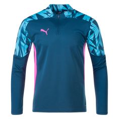 a blue and pink shirt with the word puma on it