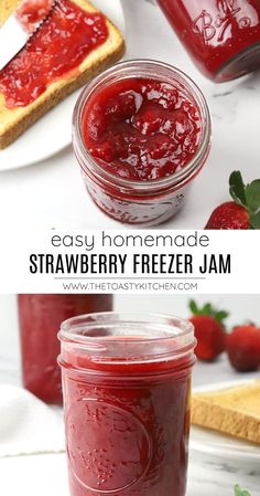 homemade strawberry freeze jam in mason jars