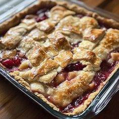 a close up of a pie in a pan on a table