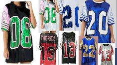 Sequin T-Shirt Jersey //Gift for Her // Personalized Jersey - 20 Blue & White - 22 Blue & Gold - 13 Red & White - 08 Pink & Green - Handmade - One Size Fits All - S,M,L - Hand Wash & Air Dry ONLY! Bust 43-44 inches Length- 31-31 inches Please allow up to 4 weeks for delivery Custom Jersey's Available - 6 to 8 weeks - Starting at $199 and Up. Red Short Sleeve T-shirt For Party, Blue Fitted T-shirt For Party, Short Sleeve Top For Birthday And Party Season, Short Sleeve Tops For Birthday And Party Season, Short Sleeve Top For Birthday Party, Short Sleeve Tops For Birthday Party Season, Party Red T-shirt With Graphic Print, Red Graphic Print T-shirt For Party, Red Casual Party T-shirt