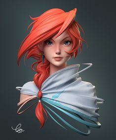 a digital painting of a woman with red hair